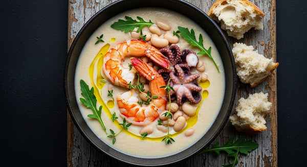 Langoustine and Baby Octopus Soup with White Beans