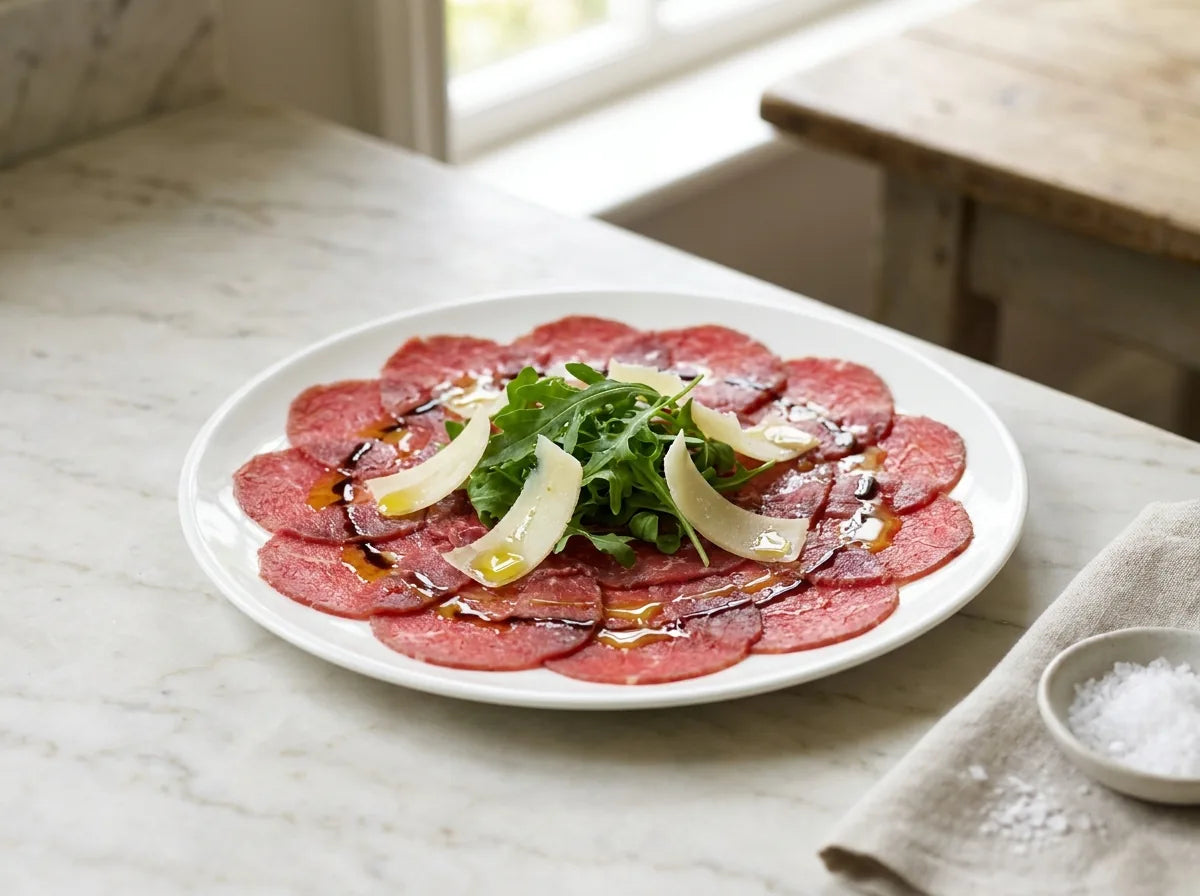 Beef carpaccio with rocket, Parmigiano and aged balsamic