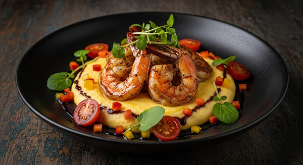 Blackened Shrimp with Parmigiano Polenta and Balsamic