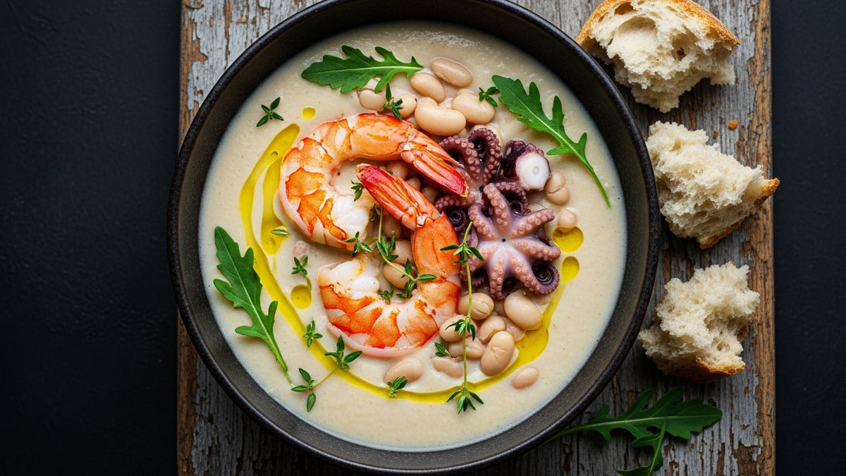Langoustine and Baby Octopus Soup with White Beans