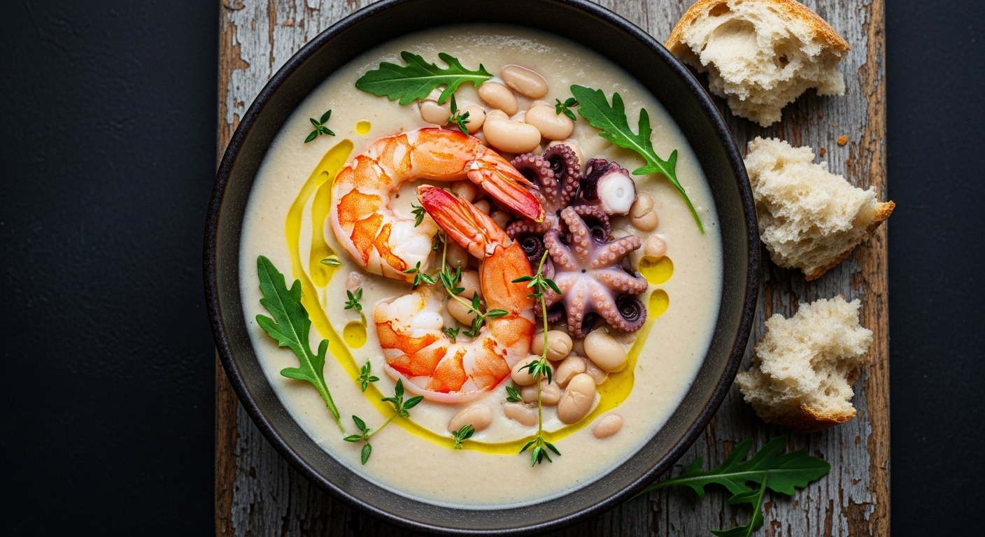 Langoustine and Baby Octopus Soup with White Beans