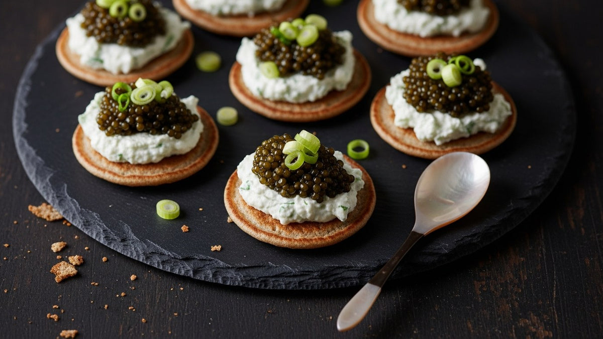 Mini Blinis with Herb Cream Cheese and Caviar