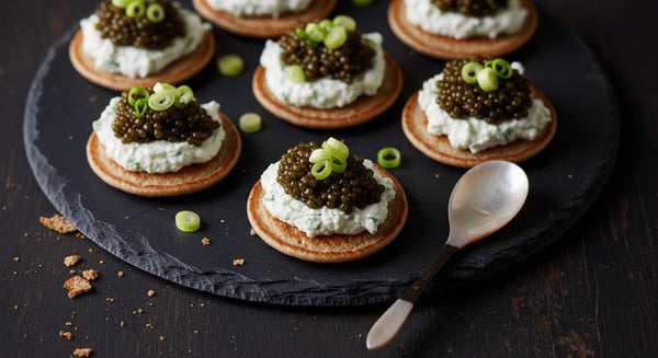 Mini Blinis with Herb Cream Cheese and Caviar