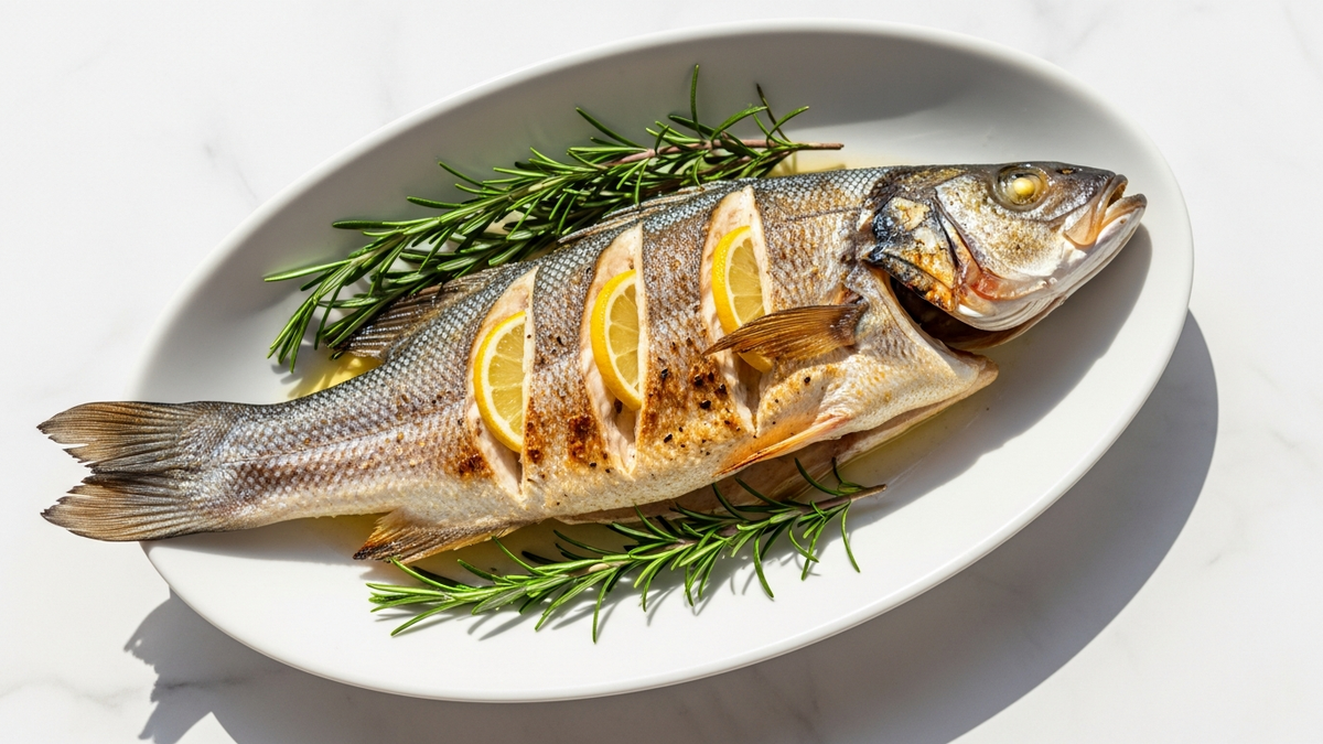 Whole Roasted Sea Bass with Olive Oil & Herbs