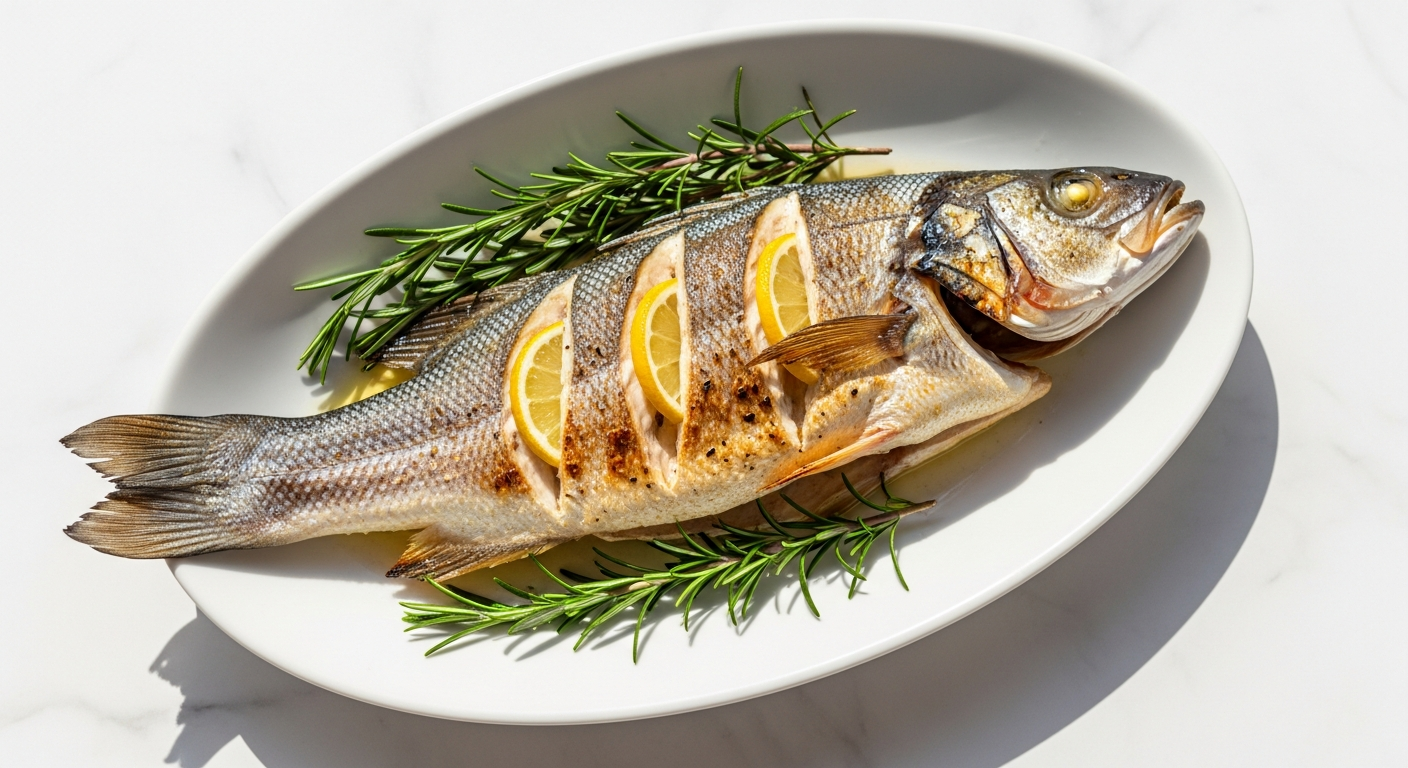 Whole Roasted Sea Bass with Olive Oil & Herbs