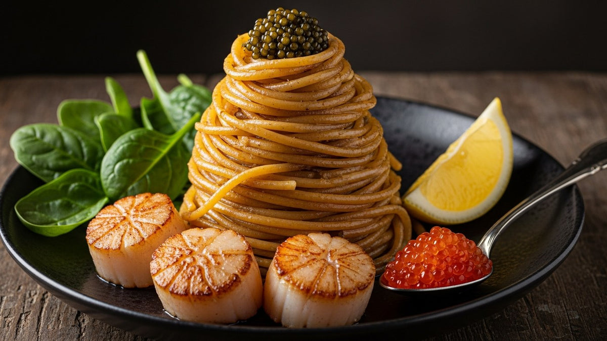 Spaghetti with Caviar and Seared Scallops